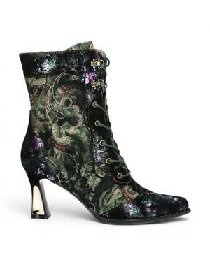 Laura Vita Gothic Victorian Leather Heeled Lace-Up Boots - Black