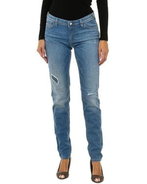 Armani Long Worn And Torn Effect Denim Trousers 3Y5J28-5D0Uz - Blue