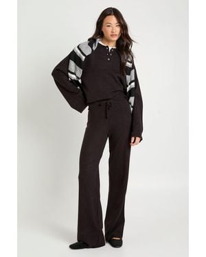 Boohoo Tall Collared Button Down Oversized Knitted Jumper And Straight Leg Trouser Co-Ord - Black