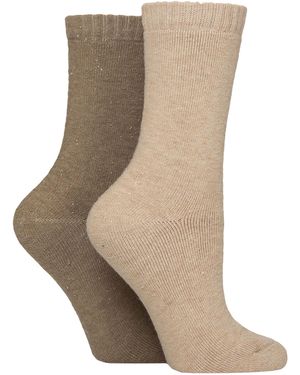 Glenmuir 2 Pair Ladies Thermal Boot Socks - Brown