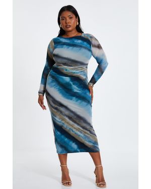 Quiz Curve Ombre Mesh Midaxi Dress Material_Polyester - Blue