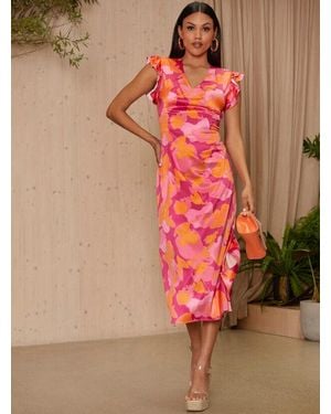 chi chi london glitter v neck midi dress reviews Sequin in Red Floral wrap dress