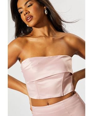 MissPap Satin Fold Over Bandeau Top - Pink