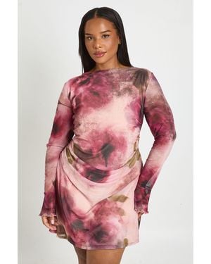 Boohoo Plus Floral Ruched Mini Shift Dress - Pink
