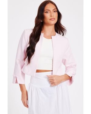 Quiz Pale Bow Sleeve Cropped Blazer - White