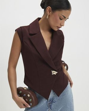 River Island Waistcoat Petite Cap Sleeve Twill - Blue