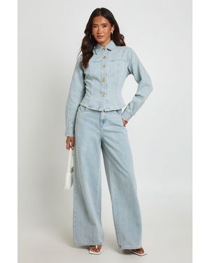 Boohoo Button Wide Leg Jean - Blue