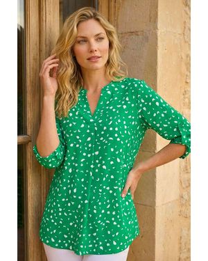 Roman Abstract Spot Print V-Neck Tunic Top - Green