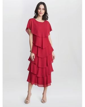 Gina Bacconi Tessa Midi Tiered Dress With Shoulder Trim
