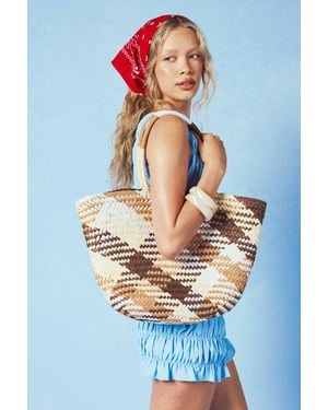 Boohoo Woven Straw Detail Structured Beach Bag - Blue