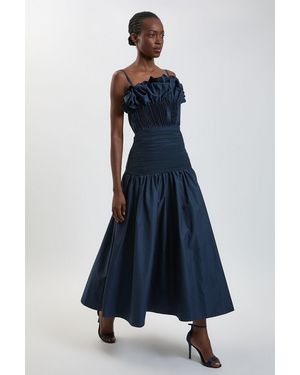 Karen Millen Taffeta Ruffle Detail Midi Dress - Blue