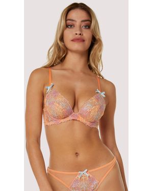 Playful Promises Naomi Floral Embroide Plunge Bra - Brown