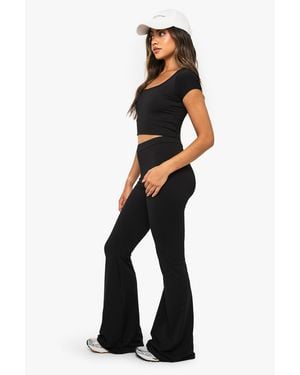 Boohoo Soft Slinky High Waisted Flare Leggings - Black
