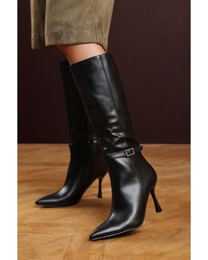 Where's That From Wheres 'Giada' Pointed Toe Knee High Stiletto Heel Boots With Side Buckle Detail - Brown