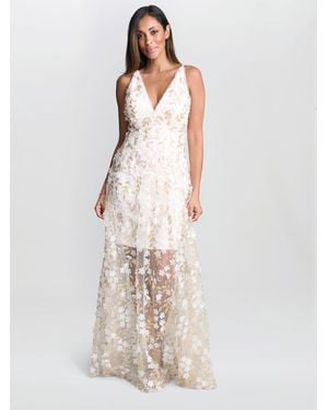 Gina Bacconi Zafira Floral Print Appliqué Dress - White