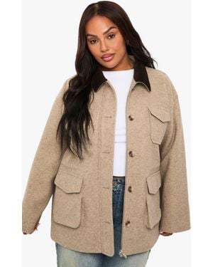 Boohoo Plus Wool Look Barn Jacket - Natural