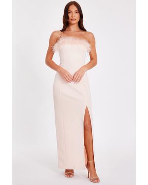 Quiz Feather Trim Midaxi Dress - Orange