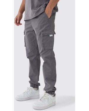 BoohooMAN Slim Fit Cuffed Cargo Trousers - Grey
