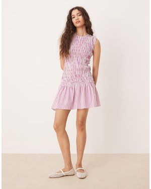 Glamorous Shirred Drop Waist Mini Dress - Pink
