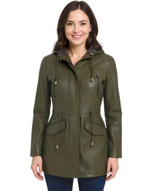 Infinity Leather Hooded Parka Jacket-Bucharest Lamb Leather - Green