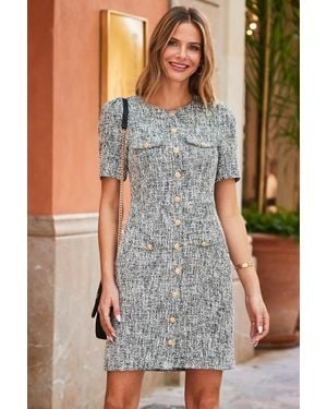 Sosandar Boucle Pocket Detail Shift Dress With Buttons - Grey