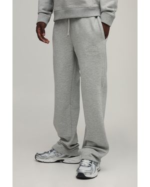 BoohooMAN Straight Fit Heavyweight Embroidered Jogger - Grey