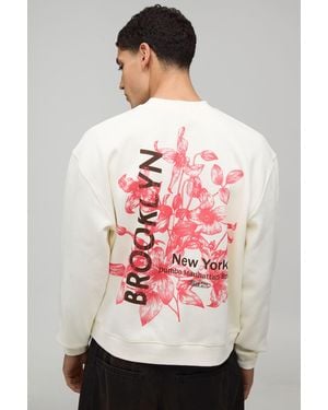 BoohooMAN Oversized Boxy Brooklyn Floral Print Extended Neck Sweatshirt - Pink