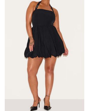 Gini London Plus Buckle Detail Halterneck Puffball Mini Dress - Black