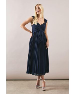 Wallis Petite Pleated Tie Front Midi Dress - Blue