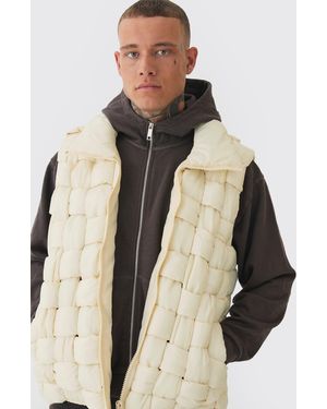 BoohooMAN Tall Boxy Fit Hand Weft Padded Tank - Natural