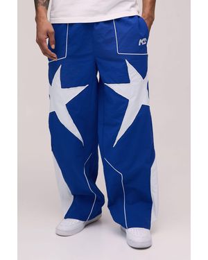 BoohooMAN Baggy Star Panel Track Trousers - Blue