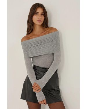 Hiccup Off Shoulder Knitted Blouse - Grey