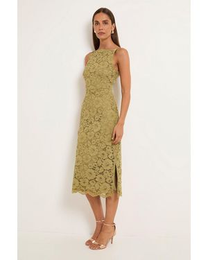 Wallis Lace Satin Strap Pencil Dress - Green