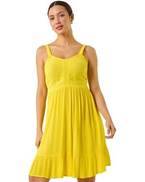 Roman Strappy Shirred Sundress - Yellow
