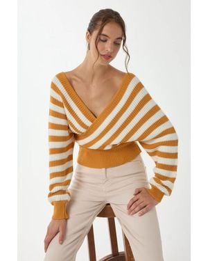 Hiccup Striped Cross Neck Jumper - Yellow