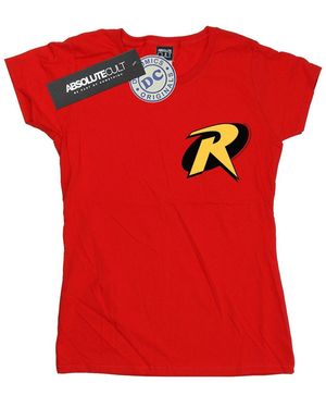 Dc Comics Ladies Batman Robin Logo Cotton T-Shirt - Red