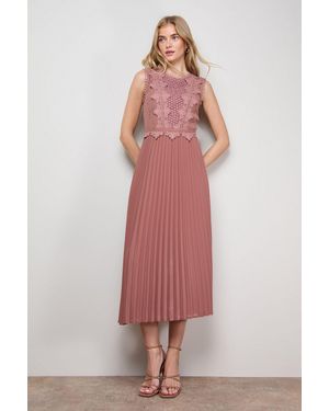 Oasis Lace Trim Detail Pleated Midi Dress - Pink