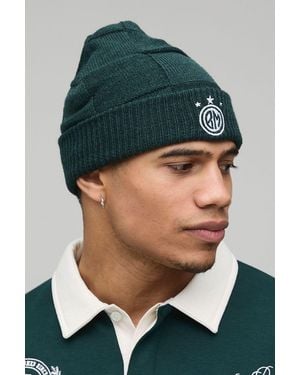 BoohooMAN Circa 98 Crest Checkerboard Beanie - Green