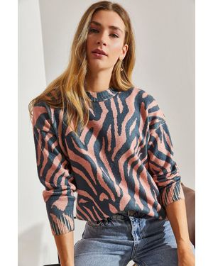 Bianco Lucci Pattern Knit Jumper With Crew Neck - Multicolour