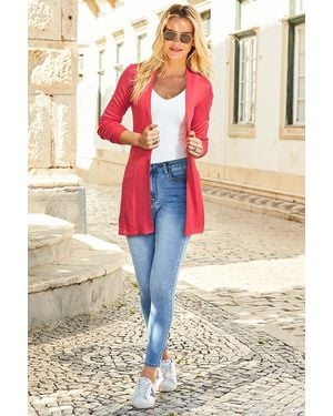Sosandar Hot Longline Linen Cardigan - White