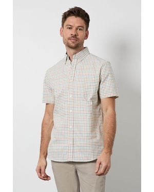 MAINE Off Window Check Short Sleeve Shirt Cotton - White