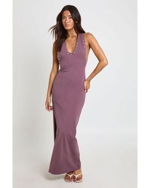 Boohoo Scoop Neck Studded Detail Maxi Dress - Purple