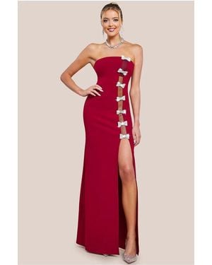 Goddiva Bow Embellished Strapless Mermaid Maxi Dress - Red