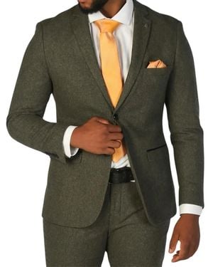 Paul Andrew Wool Blend Tweed Formal Blazer - Green