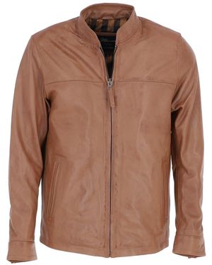 Ashwood Leather 'Cooper' Real Casual Jacket With Mandarin Collar - Brown
