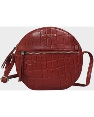 Assots London 'jane' Red Croc Leather Round Designer Crossbody Bag