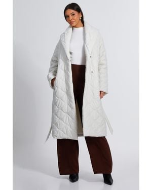 Quiz Quilted Long Line Coat - White