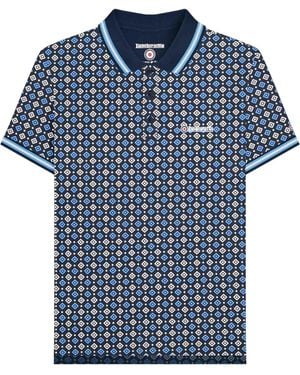Lambretta Ss25 Geometric Big & Tall Polo Shirt /Azure) Cotton - Blue