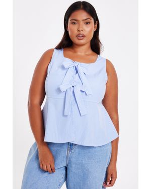 Quiz Curve Pale Striped Top - Blue