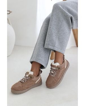 Where's That From Wheres 'Mireya' Suede Low Top Trainer With Mesh Panel And Faux Fur Lining - Grey